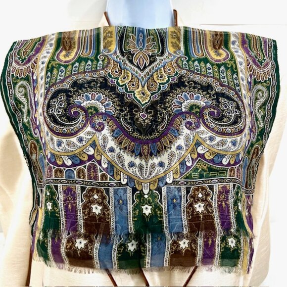 #37  Vintage  ETRO scarf is a luxurious piece made of 100% silk chiffon 56"x17" - Picture 10 of 11